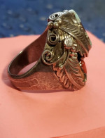 Antique Bear Claw-Turquoise- Coral Navajo Sterling Silver Ring