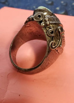 Antique Bear Claw-Turquoise- Coral Navajo Sterling Silver Ring