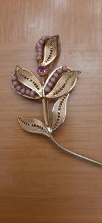 Cannetille filigree mauve beaded Brooch