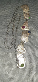 Freeform Modern Art Sterling Silver Art Necklace With Cabochon Stones