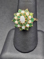 14kt Gold Emerald & Opal Cluster Ring