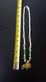 Elephant Necklace with tourquise, white and gold beads