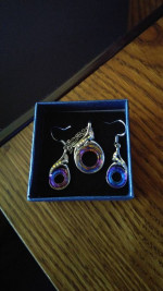 New 18KT White Gold Filled Necklace and Earring Set in Blue Box