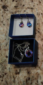 New 18KT White Gold Filled Necklace and Earring Set in Blue Box