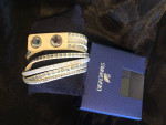 New -Women’s Swarovski LightGrey Leather Crystal Choker/2 Lap Bracelet