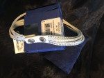 New -Women’s Swarovski LightGrey Leather Crystal Choker/2 Lap Bracelet
