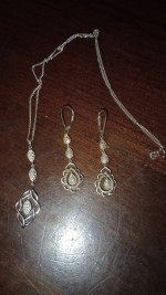 Sterling silver diamond necklace earring set