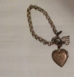 Catherine Popesco Bracelet, Heart Locket & a Heart Charm, Chunky Chain