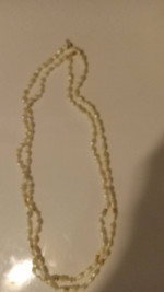 EXTRA LONG PEARL NECKLACE WITH 14K GOLD CLASP & GOLD BEADS