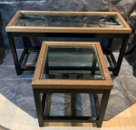 Pottery Barn Black & Wicker Sofa Table and Side Table