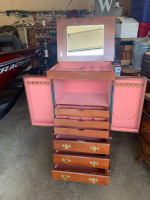 Jewelry Armoire Chest Stand with Lingerie Drawers