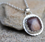 NEW! Sterling Silver Agate Stone Pendant Necklace