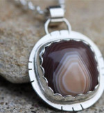 NEW! Sterling Silver Agate Stone Pendant Necklace