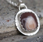 NEW! Sterling Silver Agate Stone Pendant Necklace