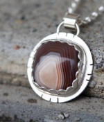 NEW! Sterling Silver Agate Stone Pendant Necklace