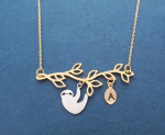Personalized necklace, 0-4 Initial sloth leaf necklace
