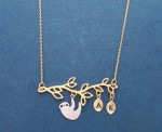 Personalized necklace, 0-4 Initial sloth leaf necklace