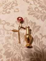 NEW! Unique Gift Gold Metal Vase & Rose 3" Tall