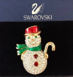 NEW! Swarovski Swan Signed Snowman Pin Brooch
