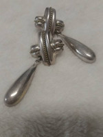 Laton Mexico Love Sterling Long Teardrop Brass Rope Pierced Earrings