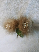 3 Pc 50s RETRO LUXURY Mink 2 Pins: Flower&Poodle/Clipon Earrings