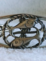 Stylized Koi Fish Sterling Silver Pisces Cuff Bracelet Signed Astrolog