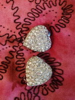 L'amour BONHEUR Pave Set Rhinestone Dome Heart Brooch/Matching Clip-o