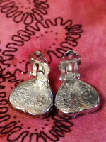 L'amour BONHEUR Pave Set Rhinestone Dome Heart Brooch/Matching Clip-o