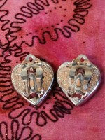 L'amour BONHEUR Pave Set Rhinestone Dome Heart Brooch/Matching Clip-o