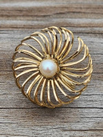 Gold-Filled Pinwheel Spiral Design Lustrous Pearl Screw Back Earrings