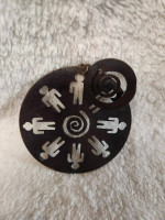 Huge Round Tribal Africa '80s Cut-Out Figures Pierced Brass Earrings 4