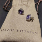 David Yurman Silver Stud Earrings Albion purple Amethyst Diamond