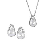 FireCZ set 4 pc pearl white cz earrings chain ring necklace