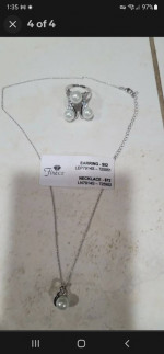 FireCZ set 4 pc pearl white cz earrings chain ring necklace