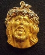 Face of Jesus, 14k Yellow Gold with Diamonds Pendant, Charm