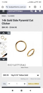 14k yellow gold septum clicker ring, 16g, 5/16"