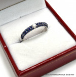 14k White Gold Three Row 0.84ct Blue Sapphire Pave Ring Band with 0.11