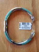 Green jade & sterling silver bangle bracelet