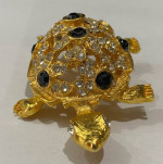 Crystal Gold Tone Turtle Brooch pin