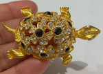 Crystal Gold Tone Turtle Brooch pin