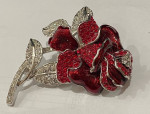 Nolan Miller Red Rose Nancy Reagan Glamour Rhinestone Brooch Pin