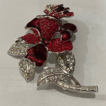 Nolan Miller Red Rose Nancy Reagan Glamour Rhinestone Brooch Pin