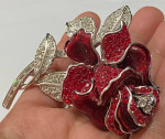 Nolan Miller Red Rose Nancy Reagan Glamour Rhinestone Brooch Pin