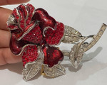 Nolan Miller Red Rose Nancy Reagan Glamour Rhinestone Brooch Pin
