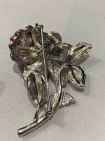 Nolan Miller Red Rose Nancy Reagan Glamour Rhinestone Brooch Pin