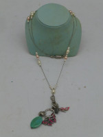 Pink Faux Pearl/Silver Charm Pendant with Magnetic Closure