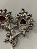 Nolan Miller Silver Tone Clear Purple Trillion Rhinestone Flower Brooch Pin