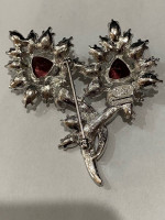 Nolan Miller Silver Tone Clear Purple Trillion Rhinestone Flower Brooch Pin