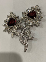Nolan Miller Silver Tone Clear Purple Trillion Rhinestone Flower Brooch Pin