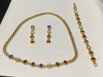 Korean Gold Plated Chain with Multi-Colored Rhinestones Parure